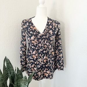 LAUREN CONRAD floral navy blue top